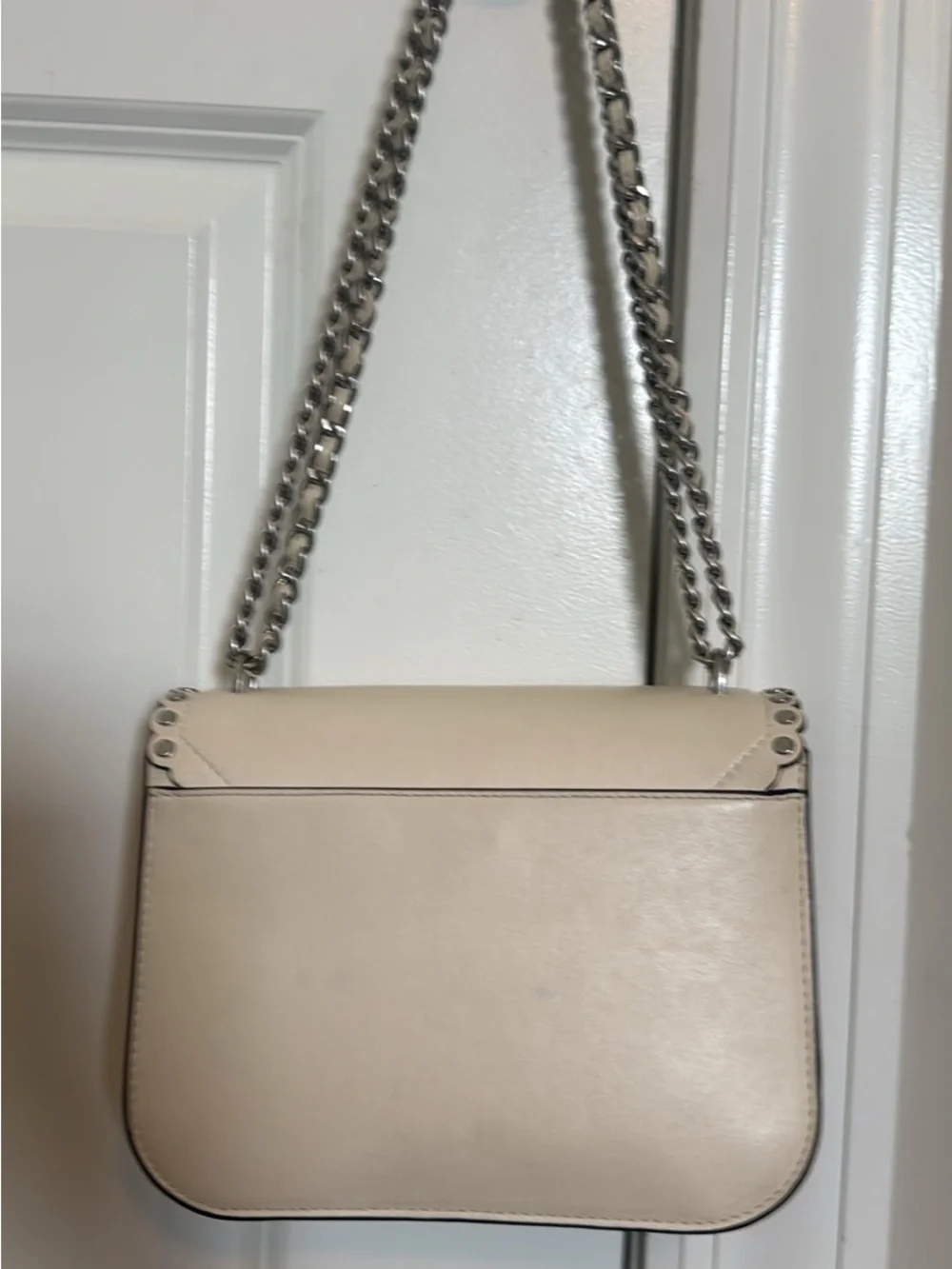 Tory Burch Cream Leather Shoulder Bag with Silver Chain
